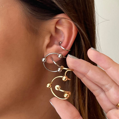 Brinco Com EarCuff Esferas Prata